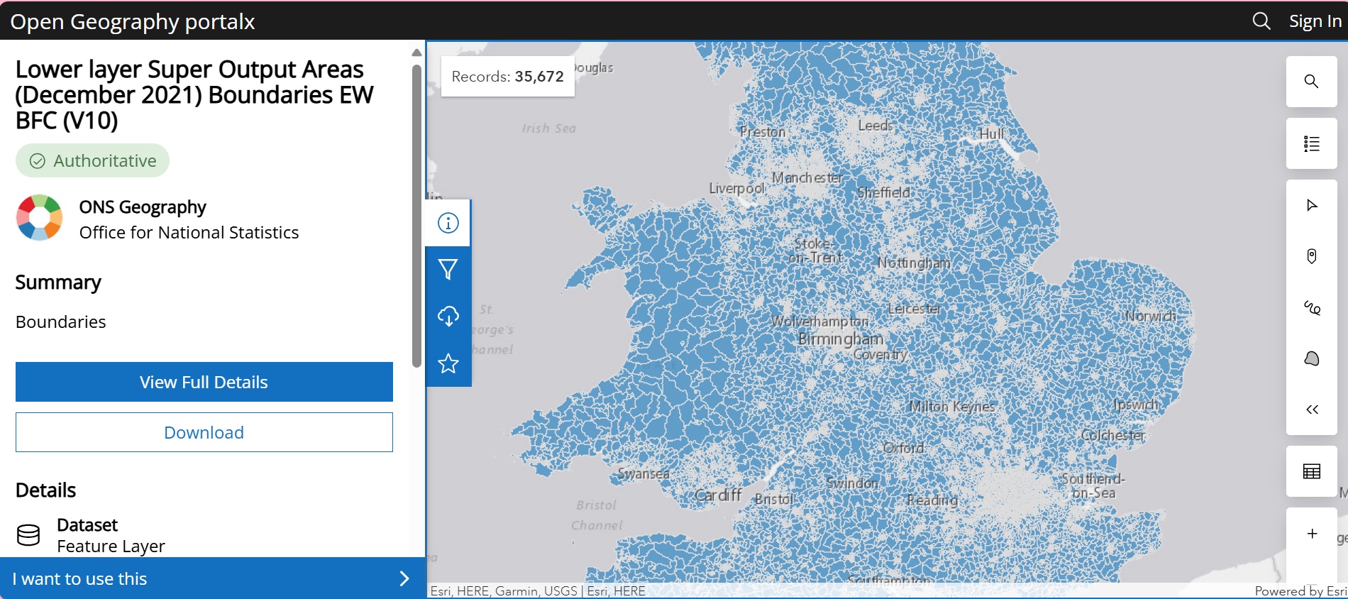 ONS Open Geography Portal, LSOA 2021 boundaries interface. Click to expand.