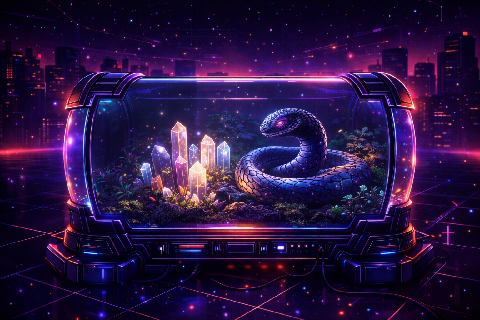 Python in a futuristic terrarium.