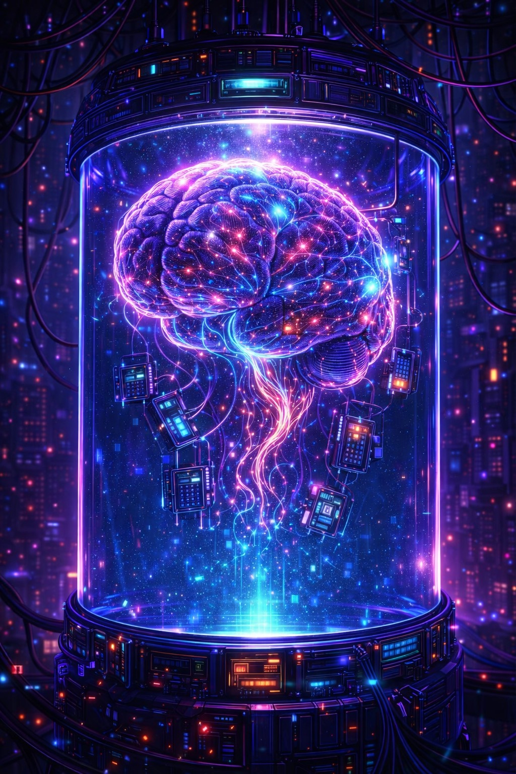 An image of A digital brain built from circuitry.